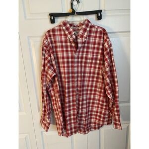 L.L. Bean Plaid Button-Up Shirt Red White XL Tall Wrinkle Stain Resistant